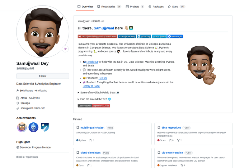 samujjwaal's GitHub profile screenshot