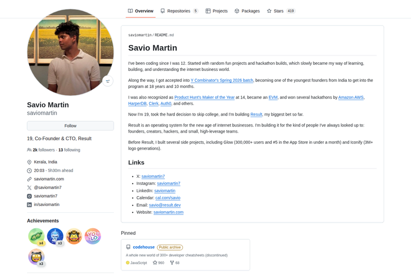 saviomartin's GitHub profile screenshot