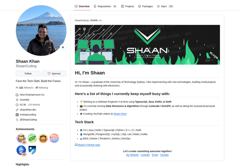 ShaanCoding's GitHub profile screenshot