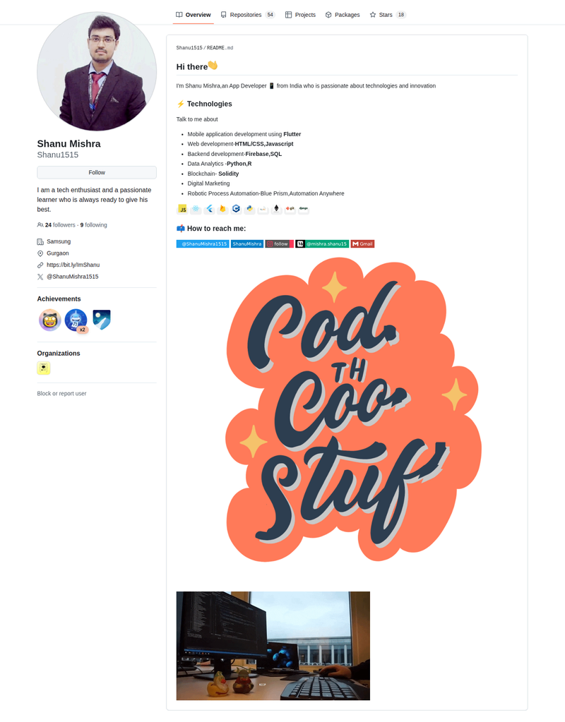 Shanu1515's GitHub profile screenshot
