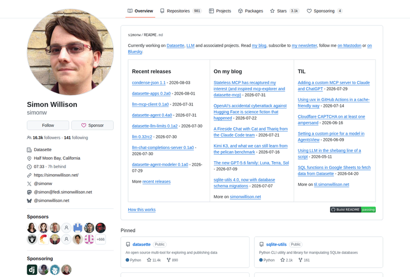 simonw's GitHub profile screenshot
