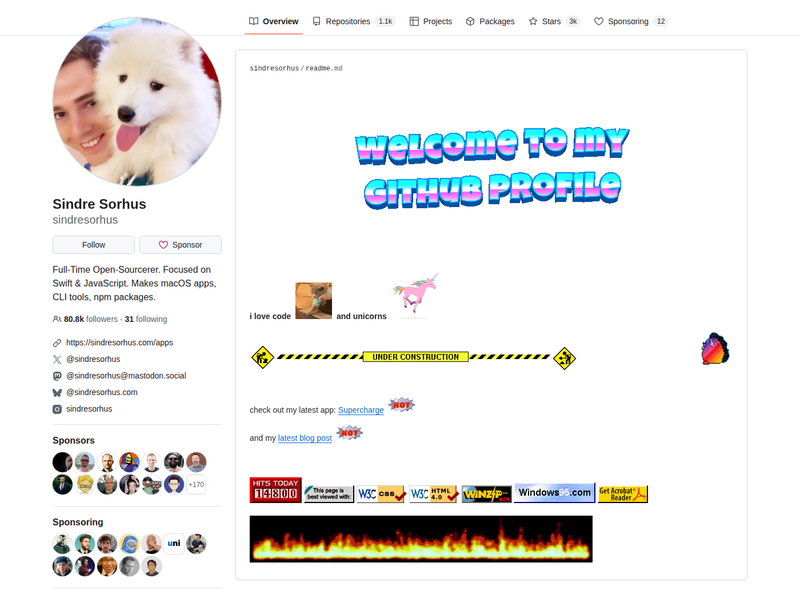sindresorhus's GitHub profile screenshot
