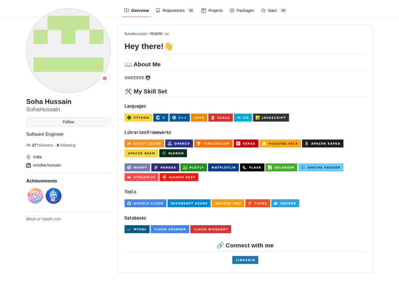 SohaHussain's GitHub profile screenshot