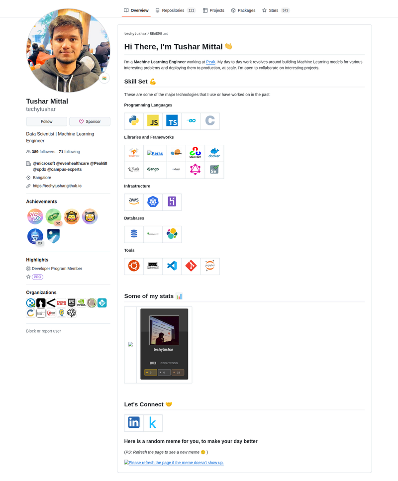 techytushar's GitHub profile screenshot