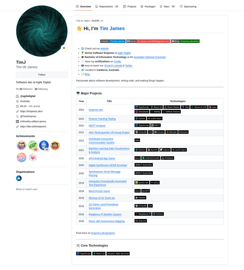 Tim-W-James's GitHub profile screenshot