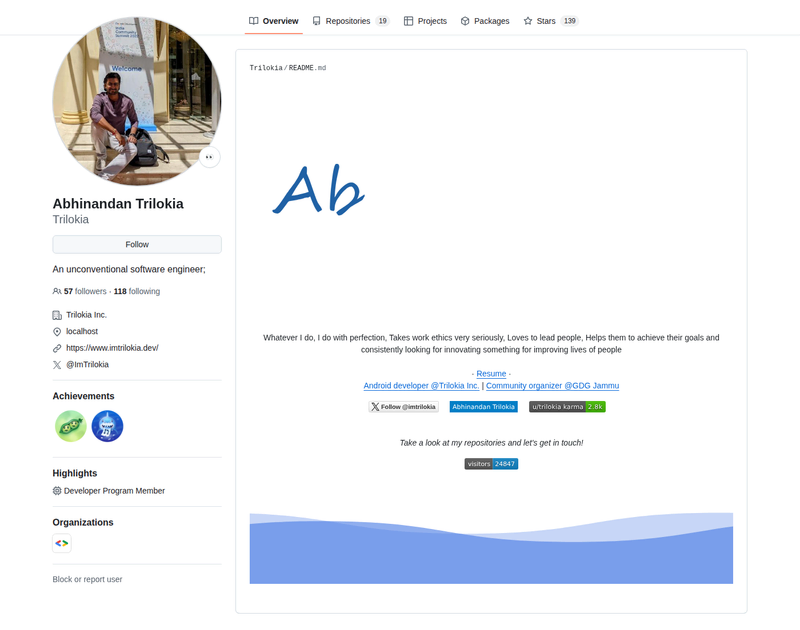 Trilokia's GitHub profile screenshot