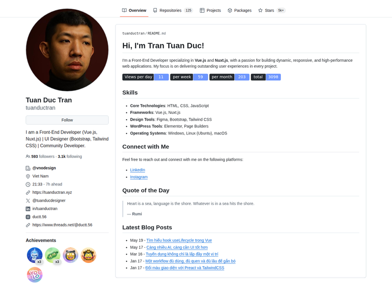 tuanductran's GitHub profile screenshot
