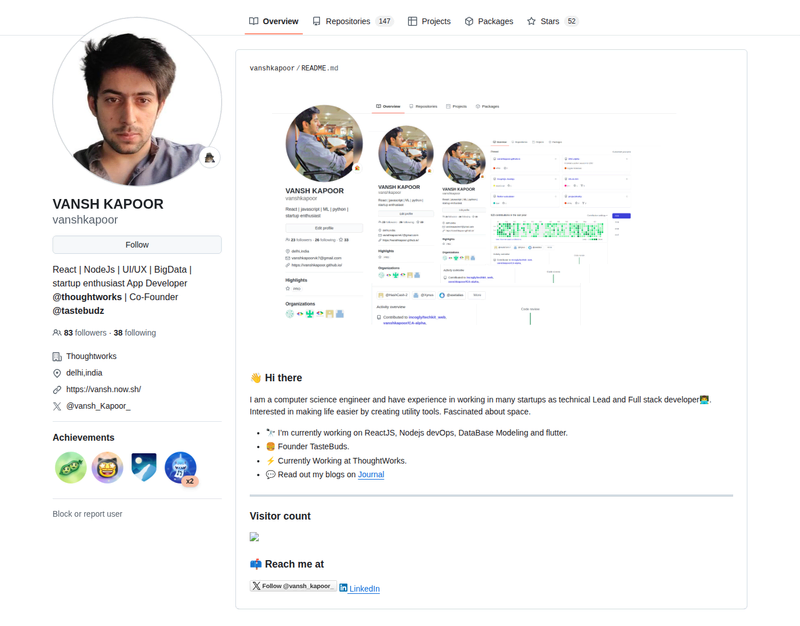 vanshkapoor's GitHub profile screenshot