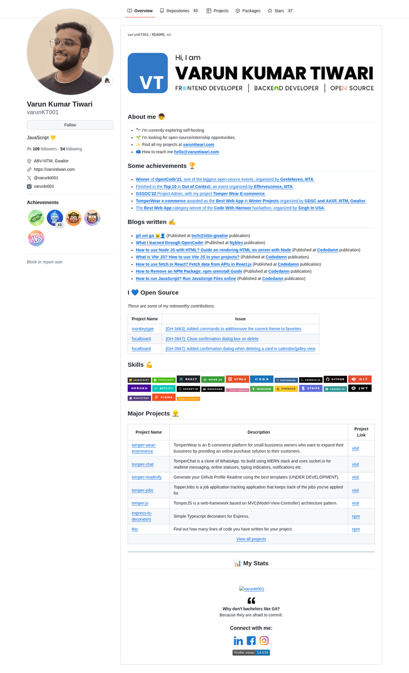 varunKT001's GitHub profile screenshot