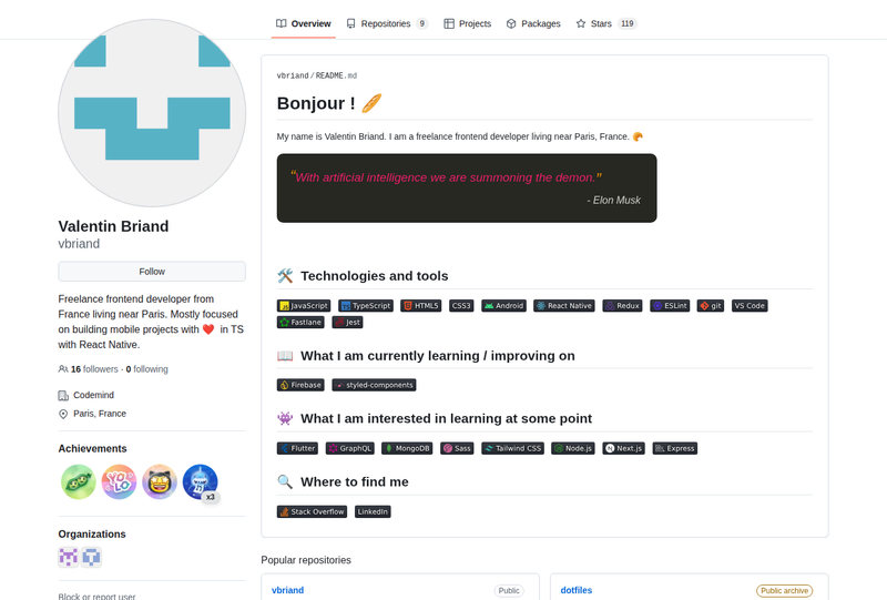 vbriand's GitHub profile screenshot