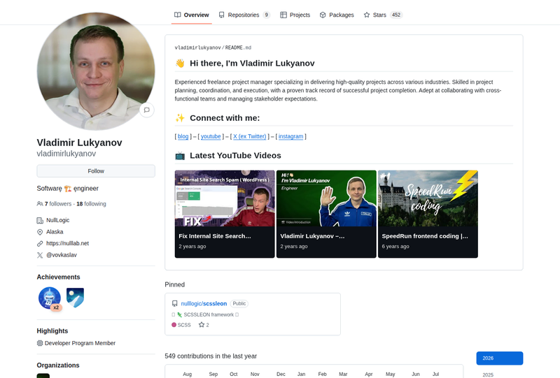 vladimirlukyanov's GitHub profile screenshot