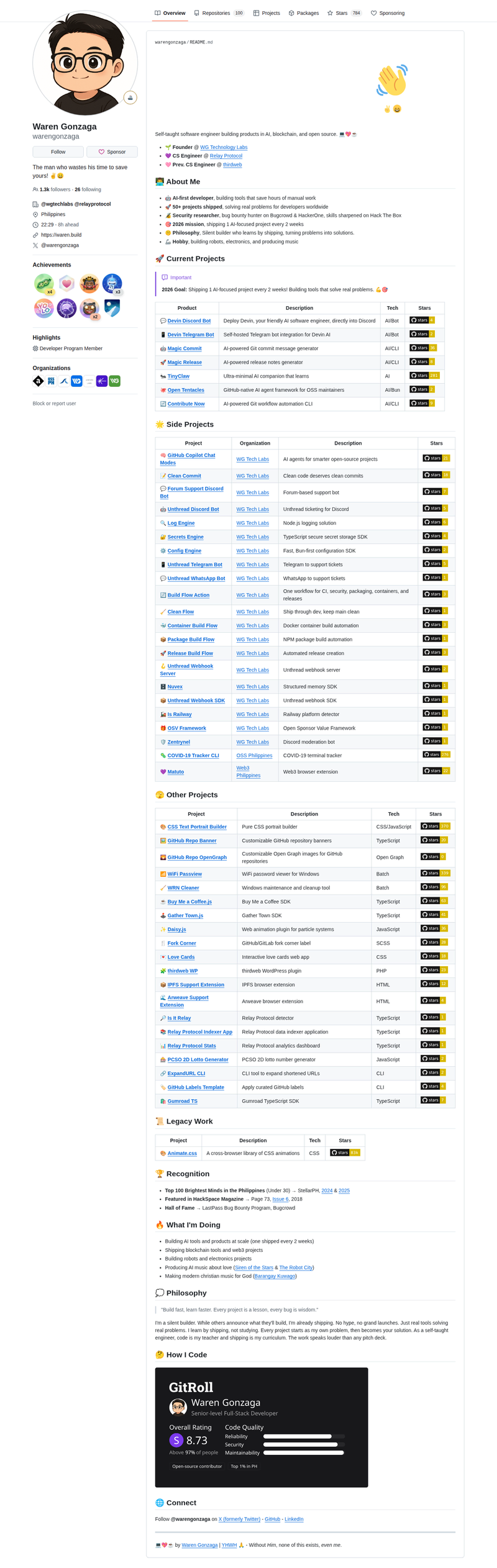 warengonzaga's GitHub profile screenshot