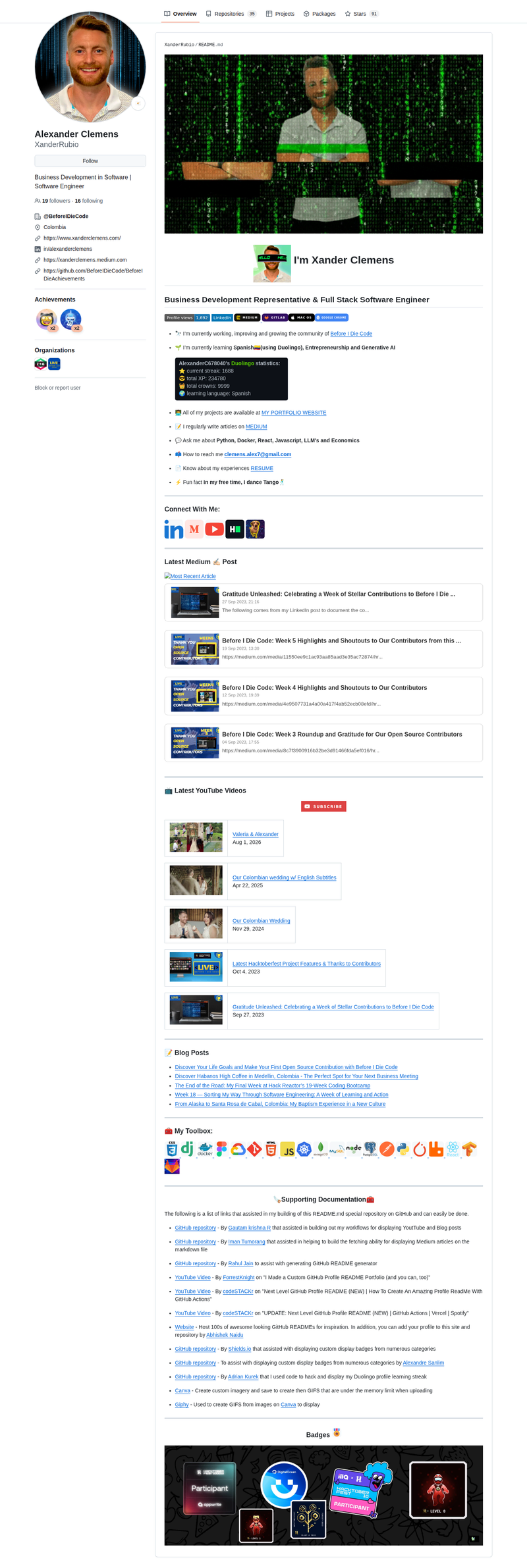 XanderRubio's GitHub profile screenshot