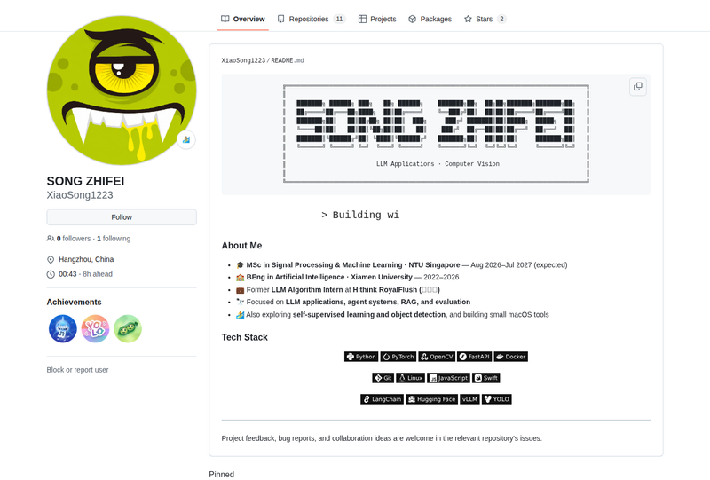 XiaoSong1223's GitHub profile screenshot