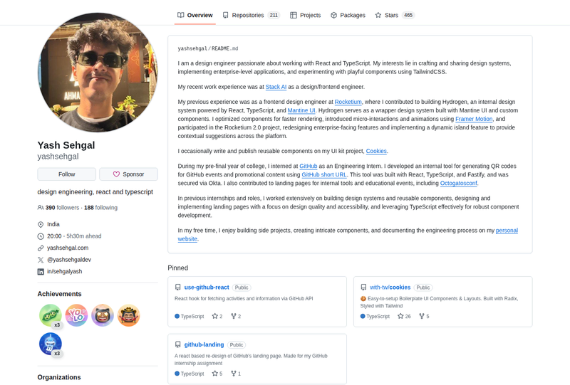 yashsehgal's GitHub profile screenshot