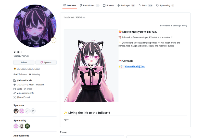 YuzuZensai's GitHub profile screenshot