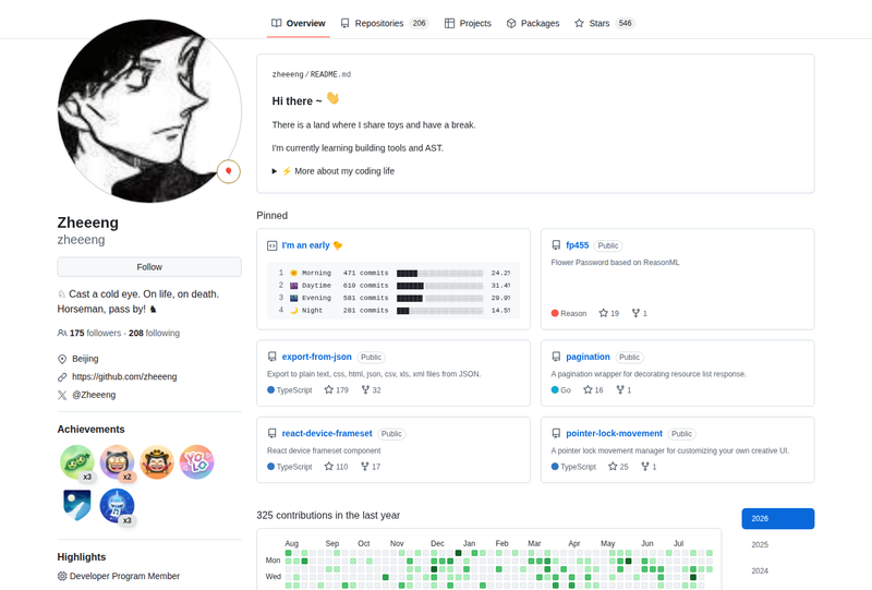 Zheeeng's GitHub profile screenshot