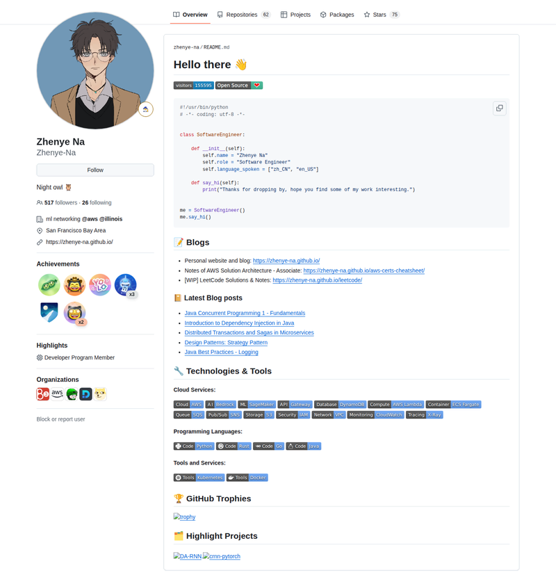 Zhenye-Na's GitHub profile screenshot